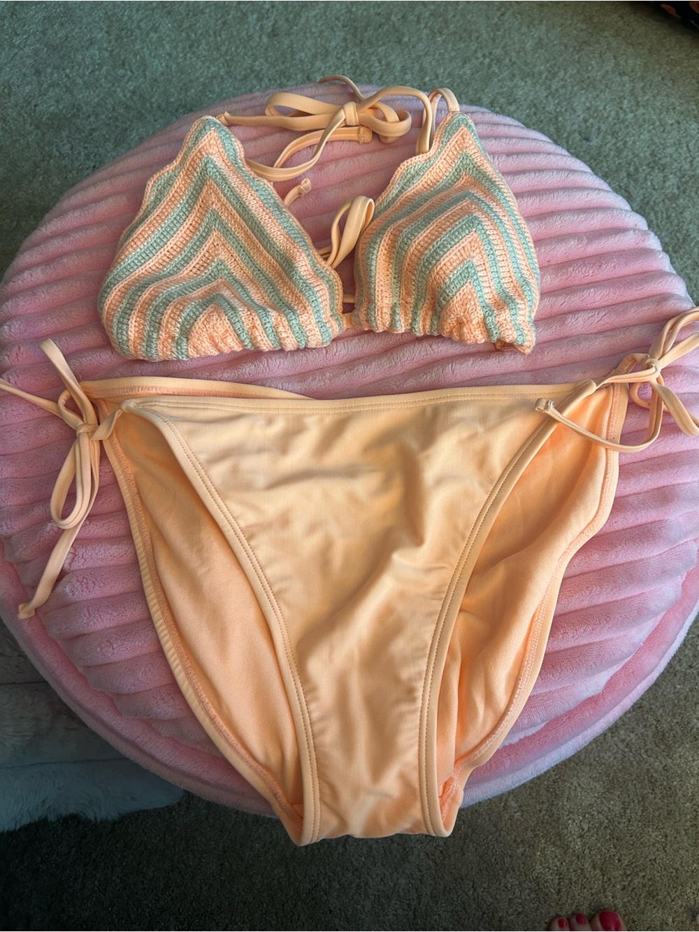 wild fable Peach Crochet Triangle Bikini Set